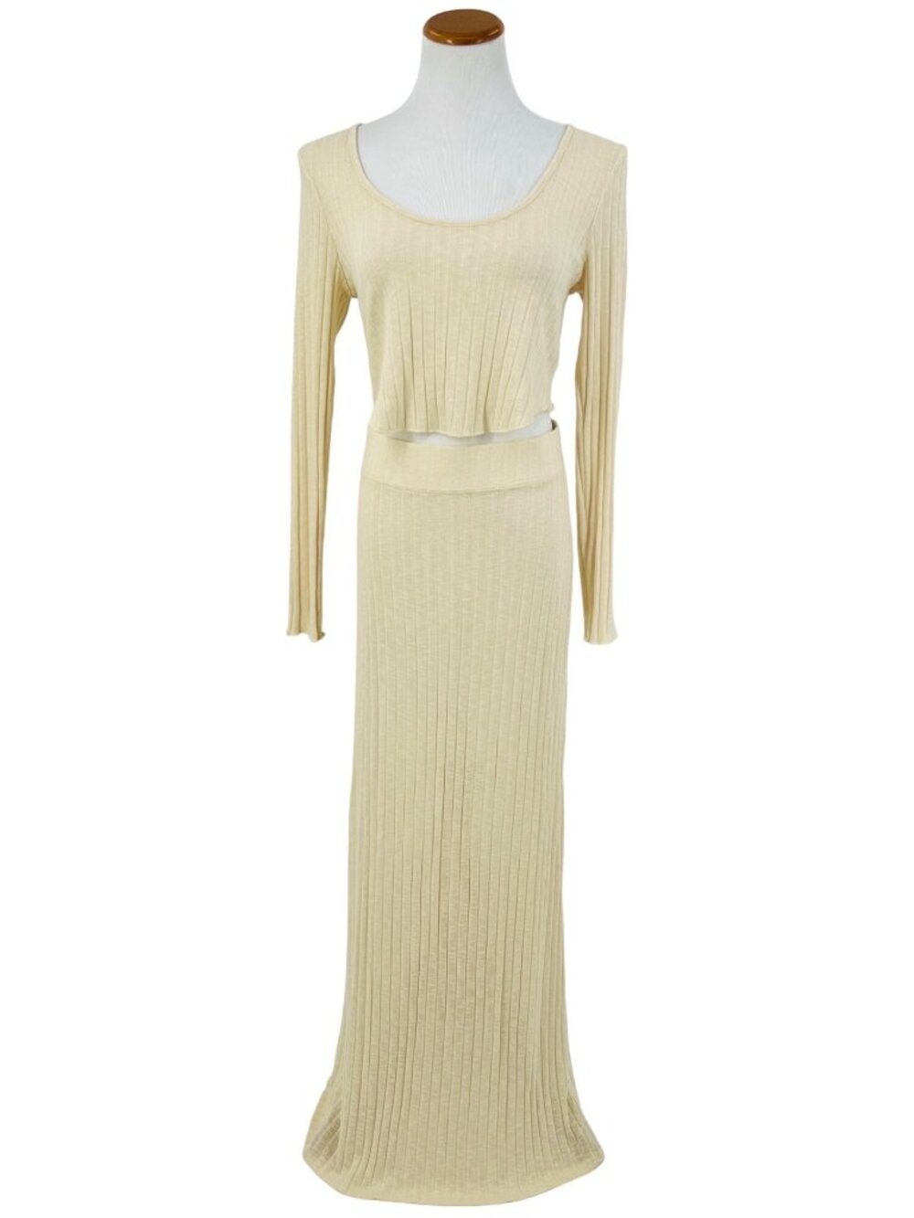 NWOT Free People Beige Soft Ribbed Knit Top & Maxi Skirt 2 Piece Set L Boho - Picture 2 of 13